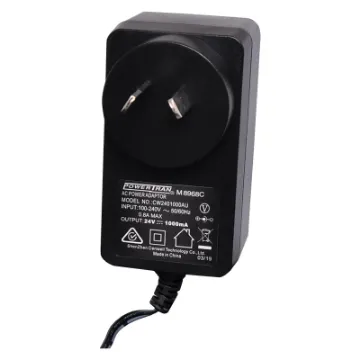 24V DC Switchmode Plugpack Supplied with fixed 2.1mm DC tip (tip positive). Compact design with high current regulated output. Energy authority approved. MEPS approved. 

24VDC @ 1A.