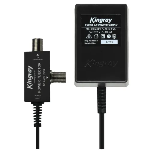 17.5V ac 100mA plugpack with PAL socket and plug arrangement designed to plug in line with Kingray range of masthead amplifiers.