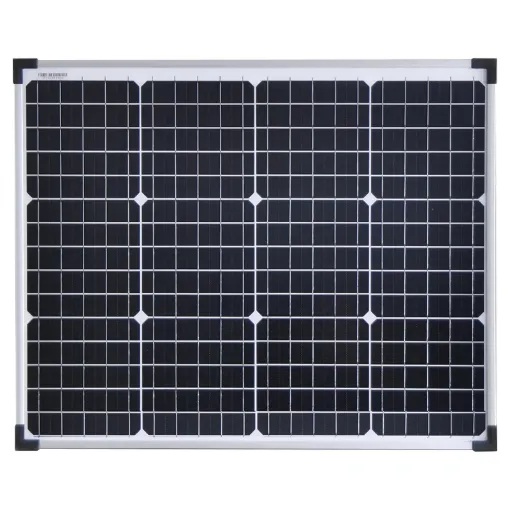 This 50W monocrystalline silicon solar panel is designed for long life (up to 25 years) and high efficiency output. They may be wired in series or parallel arrays.