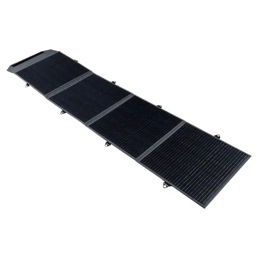 Provide portable charging power for your campsite set up. Double stitched panels, durable webbing straps and metal hanging loops and zippered cable pocket. Folds up and secures with velcro for a fast getaway! 5m Anderson cable connection.