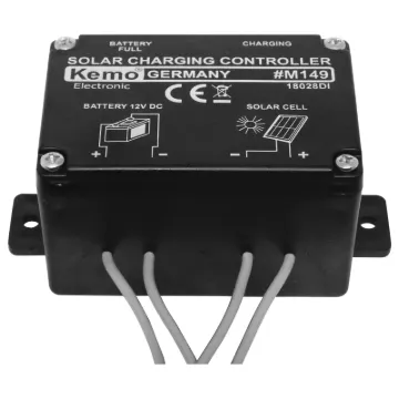 A simple solar charge controller offering 6A current input. It is suitable for sealed or wet cell batteries and is sealed in epoxy for reliable operation. Suitable for solar cells with an open circuit voltage between 14-30V DC. LED indicators show when unit is charging or battery is at full capacity. Suits 12V battery systems only. Size: 72 x 50 x