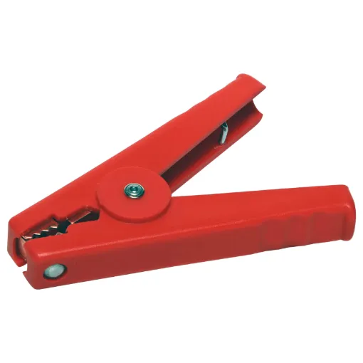 200A red heavy duty crocodile clip. Matching black cilp (P 0017) also available.
