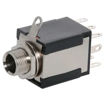 6.35mm chassis mount stereo socket with DPDT isolated switch. Mounting hole 9mm dia.