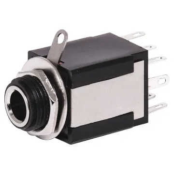6.35mm chassis mount insulated stereo socket with DPDT 
isolated switch. Mounting hole 12mm. Insulated from chassis.