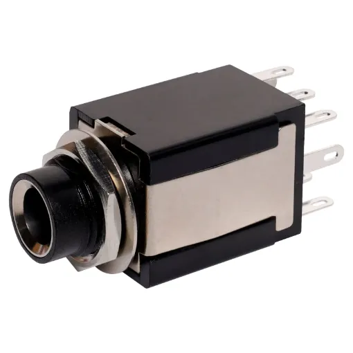 6.35mm chassis mount insulated stereo socket with DPDT 
isolated switch. Insulated from chassis.