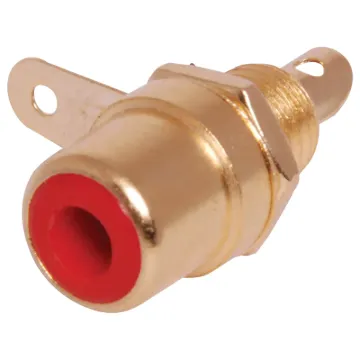 Single Hole Mount Gold RCA Socket. Mounting hole 6mm .   Red