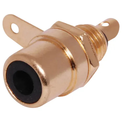 Single Hole Mount Gold RCA Socket. Mounting hole 6mm .  Black
