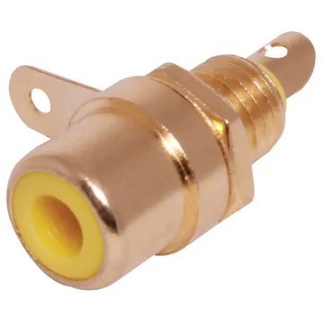 Single Hole Mount Gold RCA Socket. Mounting hole 6mm . Yellow