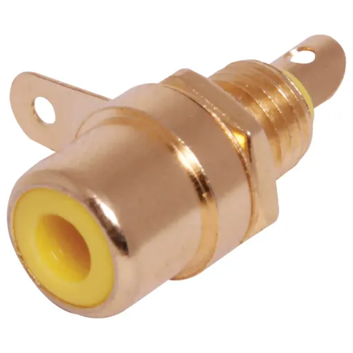 Single Hole Mount Gold RCA Socket. Mounting hole 6mm . Yellow