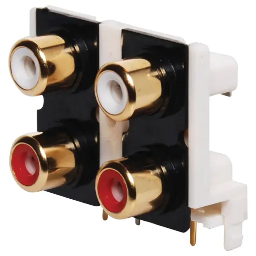 2 x 2 PCB mount RCA sockets. Gold plated contacts.