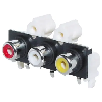 3 x 1 horizontal PCB mount RCA sockets.