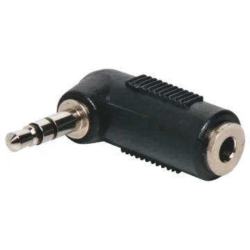 3.5mm socket to 3.5mm 90 deg. stereo plug.