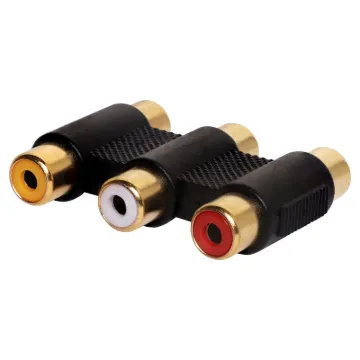 Female RCA to female RCA by three. Typically used to extend an AV lead and as such has red, white and yellow colours for audio (red &amp white) and video (yellow).