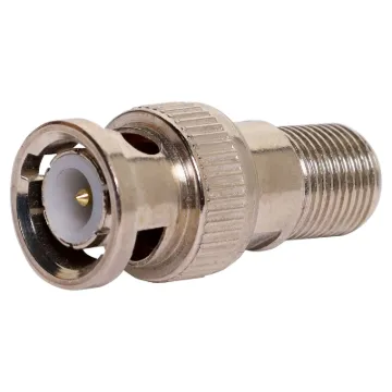 Male Bayonet Neill Concelman/ British Naval Connector (BNC) to Female F-Connector in adaptor format.