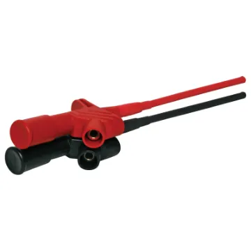 Test lead set featuring a spring loaded hook connection for reliable & accurate hands free testing. Clips detach from the included banana plug leads. Cat III 1000V. Sold in black & red pair. Requires P 0414 leads for DMM connection.