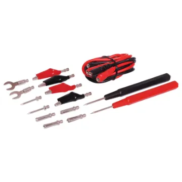 Includes 2 leads which are ready to accept a range of screw-on fittings.
Set includes:4 x Croc Clips2 x Pin Plugs2 x Hand Probes4 x Banana Plugs2 x Fork Connectors