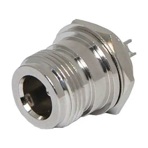 Panel Mount socket  to suit RG58 coax.
As used in RF 2-way radio communications equipment. Requires 15mm panel hole.