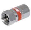 A press fit RG6 coaxial F type connector. Features interal sheathing prongs which secure the connector onto the end of the cable. Fast termination, no crimping required.