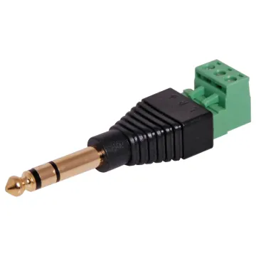 A 6.35mm Stereo plug with a 2.54mm pitch 3 way screw terminal mounted on the rear. Perfect for when there is no soldering iron handy.