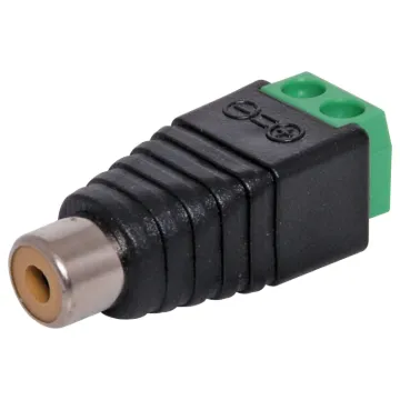 An RCA socket with a 2.54mm pitch 2 way screw terminal mounted on the rear. Perfect for when there is no soldering iron handy.