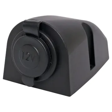 A surface mount socket with rubber cap to prevent dust buildup. Includes rubber seal for base and mounting hardware. 87L x 48H x 55Wmm. 6.3mm spade  terminals. Will lock when mated with P 0662