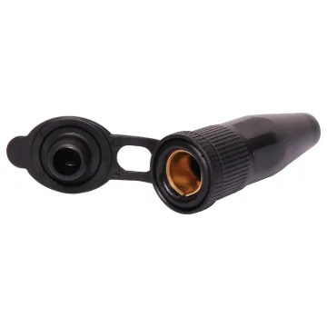 As used in many 4WD, RV and caravans. Ideal connector for DC power in vehicles. Rated at 8A (contacts rated at 16A). Cable entry 7.5mm. Both fitted with 6.4mm spade connectors.