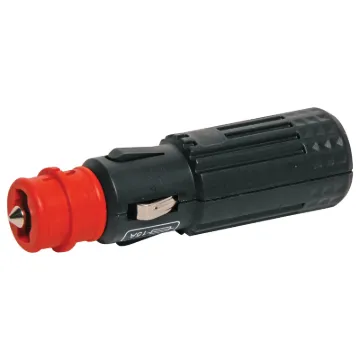 Great for connecting DC power in cars and 4WDs. Locking design prevents disconnection due to vibration. Suits both Merit sockets and standard car accessory sockets. 15A fused. 16A rated contacts.  Cable entry 7.5mm. Screw terminal connections (16AWG max).