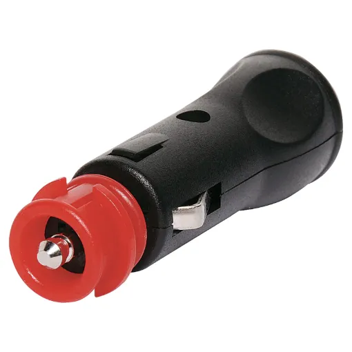 Great for connecting DC power in cars and 4WD's. Locking design prevents disconnection due to vibration. Suits both Merit sockets and standard car accessory sockets. 16A fused. 16A rated contacts.  Cable entry 7.5mm. Screw terminal connections (16AWG max)