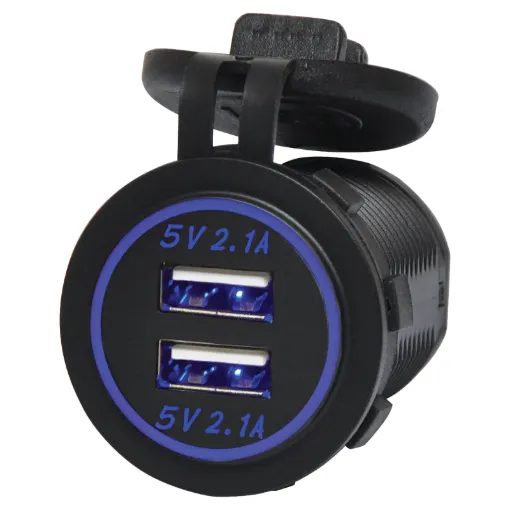 Connects directly to 12V with blue LED backlight. Designed to fit P 0679/80/81, but can also be used standalone. 4.2A DC max current. 28mm mounting hole. 19mm thread length.
