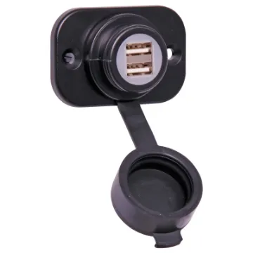 Includes pre terminated wiring harness for quick hook up. 2.1A max output.