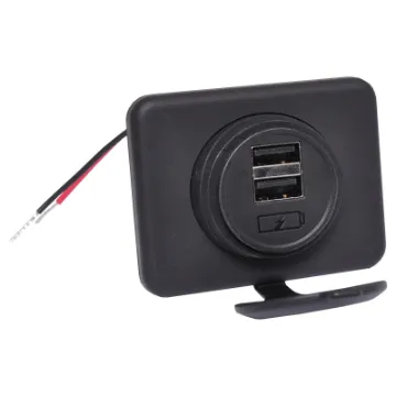 This dual socket mount connects directly to 12V with included flyleads. Features a 65 x 42.5mm mounting facia included (can be used without facia if required). The rubber cap is weatherproof. With the dual outputs you are able to charge 2 devices simultaneously. 50mm spacing between mounting screws. 5mm screws with 9mm countersunk head. 29mm mounti
