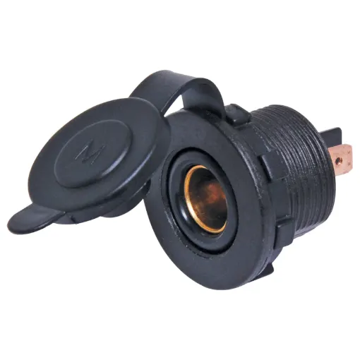 Merit style socket designed to fit P 0680 or P 0681, but can also be used standalone. 28mm mounting hole. Protective rubber cap. Thread length 16mm. (max thickness).