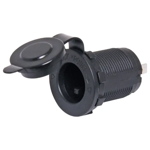 Engel&reg &lsquoPosi-Fit&rsquo style socket to suit Engel&reg fridges. Designed to fit P 0680 or P 0681, but can also be used standalone. 28mm mounting hole. Protective rubber cap. Thread length 19mm (max material thickness).
