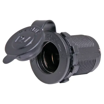 28mm mounting hole. Rubber cap prevents dust buildup inside connector. Thread length 19mm (max material thickness).