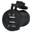 Connects directly to 12V with included flyleads. Fitted with rubber cap to prevent moisture and dust ingress. 3.1A DC max current (shared between the two USB ports). Waterproof, heat resistant and oil proof. Ideal for a range of electronic goods.