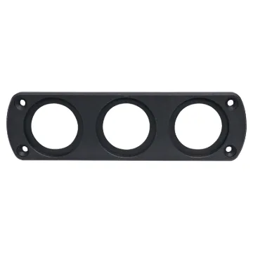 A flush panel mount facia with three holes suitable for mounting P 0675 car accessory socket, P 0677 dual usb charger and P 0672 volt meter. 105W x 43Hmm.