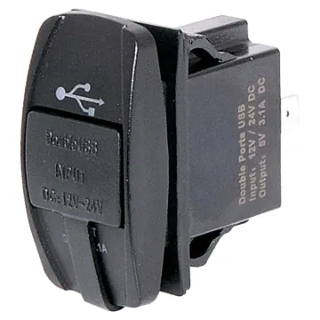 Connects directly to 12-24V with i6.8mm spade terminals. Fitted with rubber cap to prevent moisture and dust ingress. Designed to mount directly in a modern dashboard blanking panel.