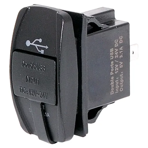 Connects directly to 12-24V with i6.8mm spade terminals. Fitted with rubber cap to prevent moisture and dust ingress. Designed to mount directly in a modern dashboard blanking panel.