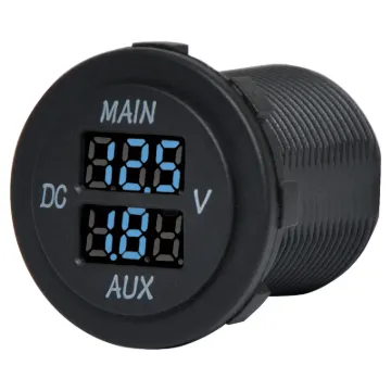Dual main/aux voltmeters for monitoring batteries. Measures 6-30V DC. 29mm mounting hole. 19mm thread length.