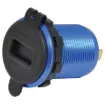 Offers QuickCharge 3.0 compatibility from both ports. Stylish blue aluminium finish with central LED volt meter. 29mm mounting hole. 30mm thread length.