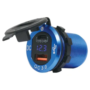 A combination Quick Charge 3.0 and 18W USB C power delivery charger for the car, 4WD or caravan.