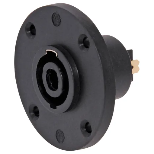 Heavy duty 4 pin connectors as used on professional amplifiers and speaker boxes. Handles up to 30A current and both accept up to 8mm cable diameter.