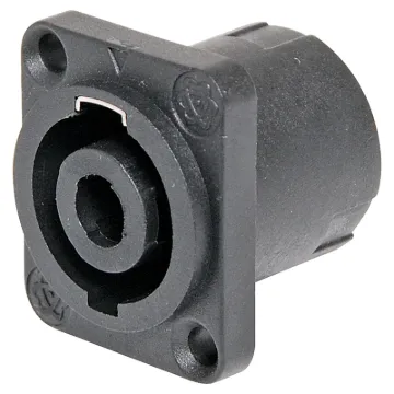 Heavy duty 4 pin connectors as used on professional amplifiers and speaker boxes. Handles up to 30A current. Compact rectangular type for use on amplifier rear panels.
