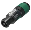 The Neutrik NL4FXX-W-S 4-pole speakON cable connector has a screw terminal assembly and chuck type strain relief for cable diameters 6 to 12 mm.