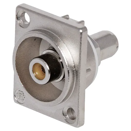 RCA socket on both sides of connector. This allows connection to pre-terminated RCA leads. 

Mounting depth 25mm.