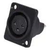 This 3 Pin IP54 Female Chassis Mount XLR Connector features a dust cover to keep dust and dirt from getting in. It is fitted with the standard XLR locking mechanism, ensuring a reliable contact. The construction is sturdy and features high quality contact inserts.