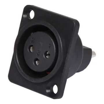This 3 Pin IP54 Female Chassis Mount XLR Connector features a dust cover to keep dust and dirt from getting in. It is fitted with the standard XLR locking mechanism, ensuring a reliable contact. The construction is sturdy and features high quality contact inserts.