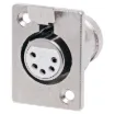 A 5 pin female panel mount XLR connector with locking tab.