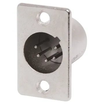 A 5 pin male panel mount XLR connector.