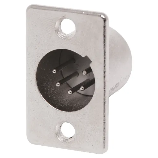 A 5 pin male panel mount XLR connector.